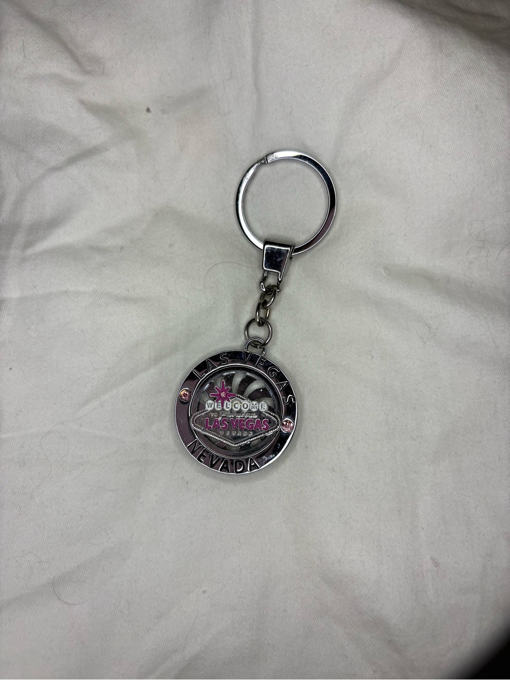 Las Vegas Nevada Silver Keychain/Bag Charm With Pink Accents